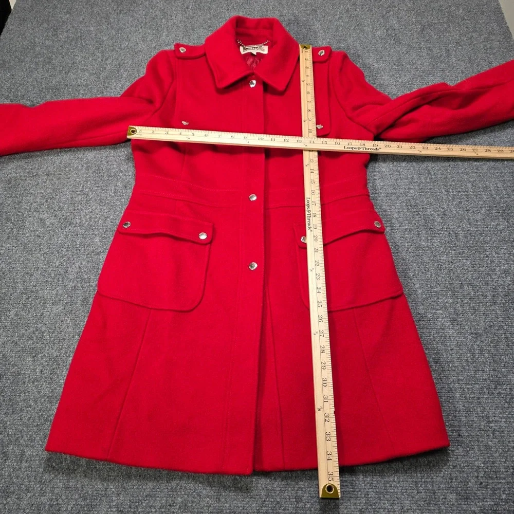 Michael by Michael Kors Red 100% Wool Coat Women 8 Long Length Snap Button‎ - Picture 4 of 14